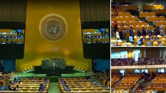 netanyahu bm genel kurulundaki konusmasi sirasinda protesto edildi nkmcAQKn